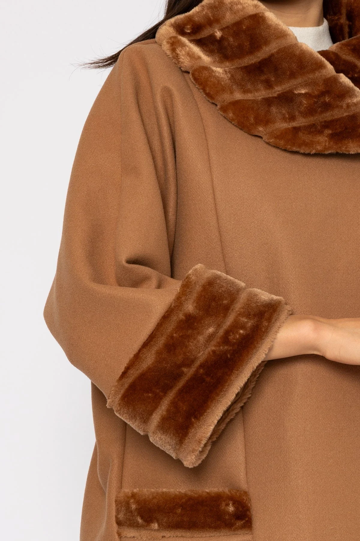 Faux Fur Trim Jacket in Camel