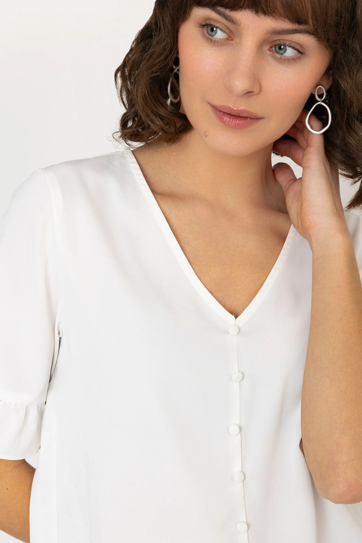 Button Blouse in Ivory