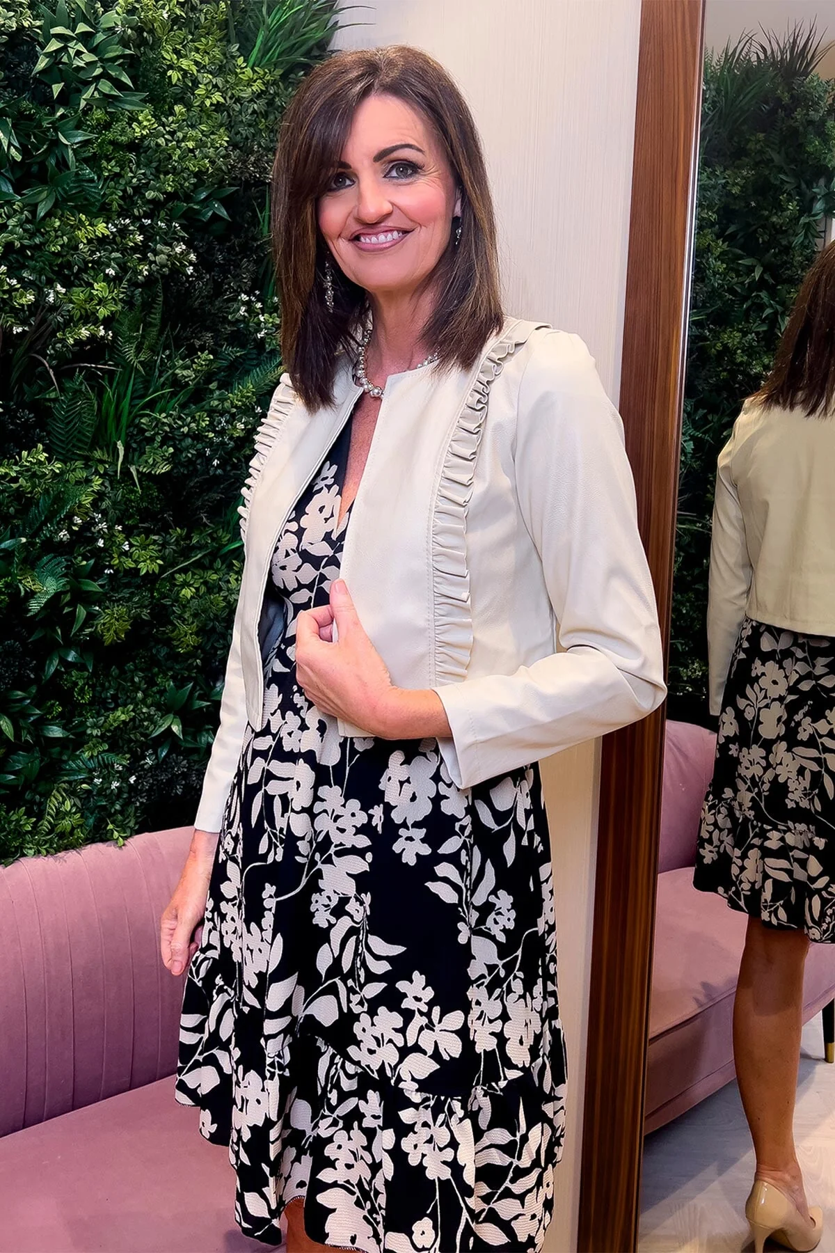 Ruffle PU Jacket in Cream