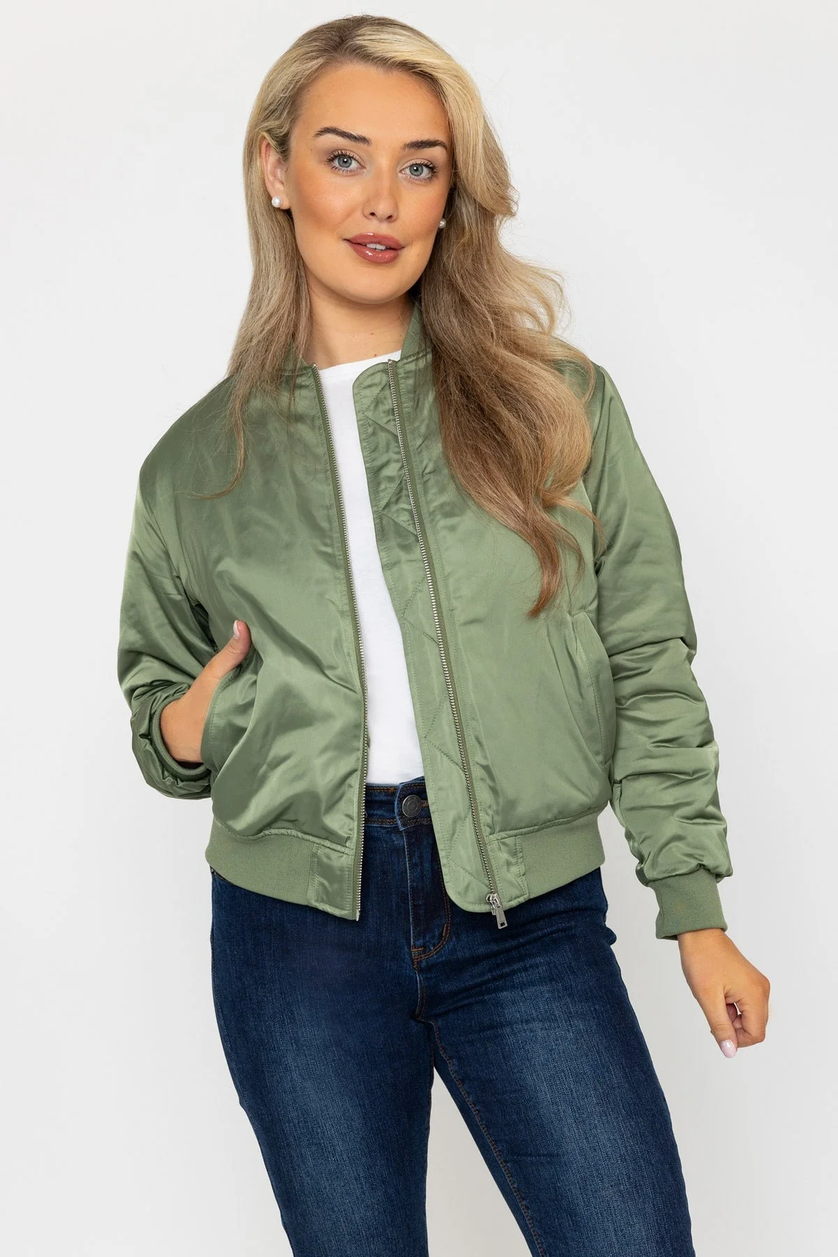 Satin Bomber in Khaki