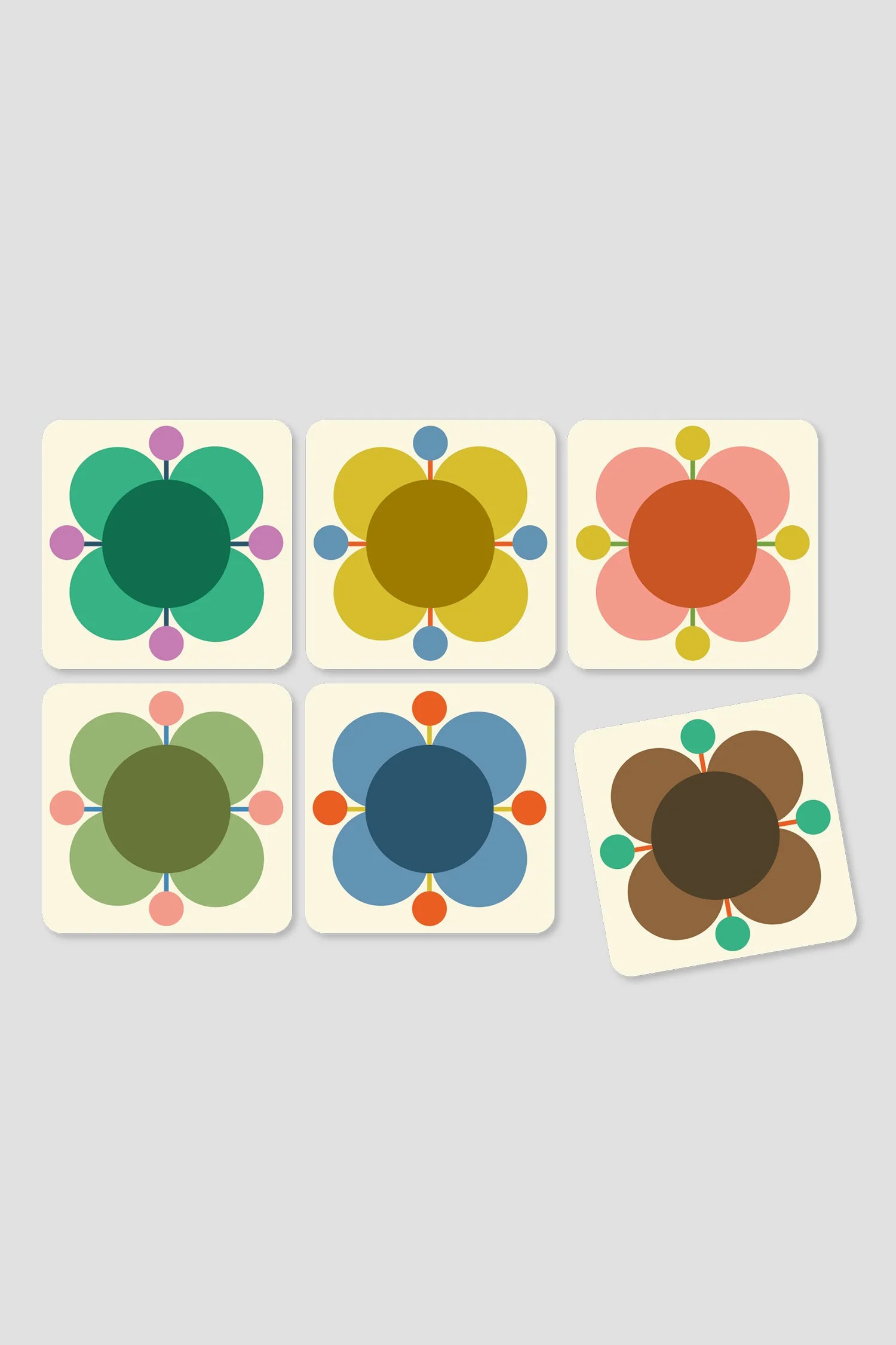 Set of 6 Cork Coasters - Atomic Flower