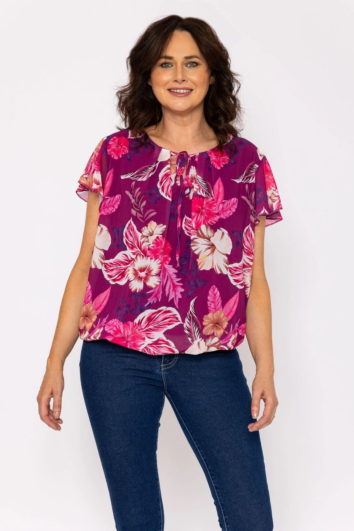 Short Sleeve Blouse in Pink Print