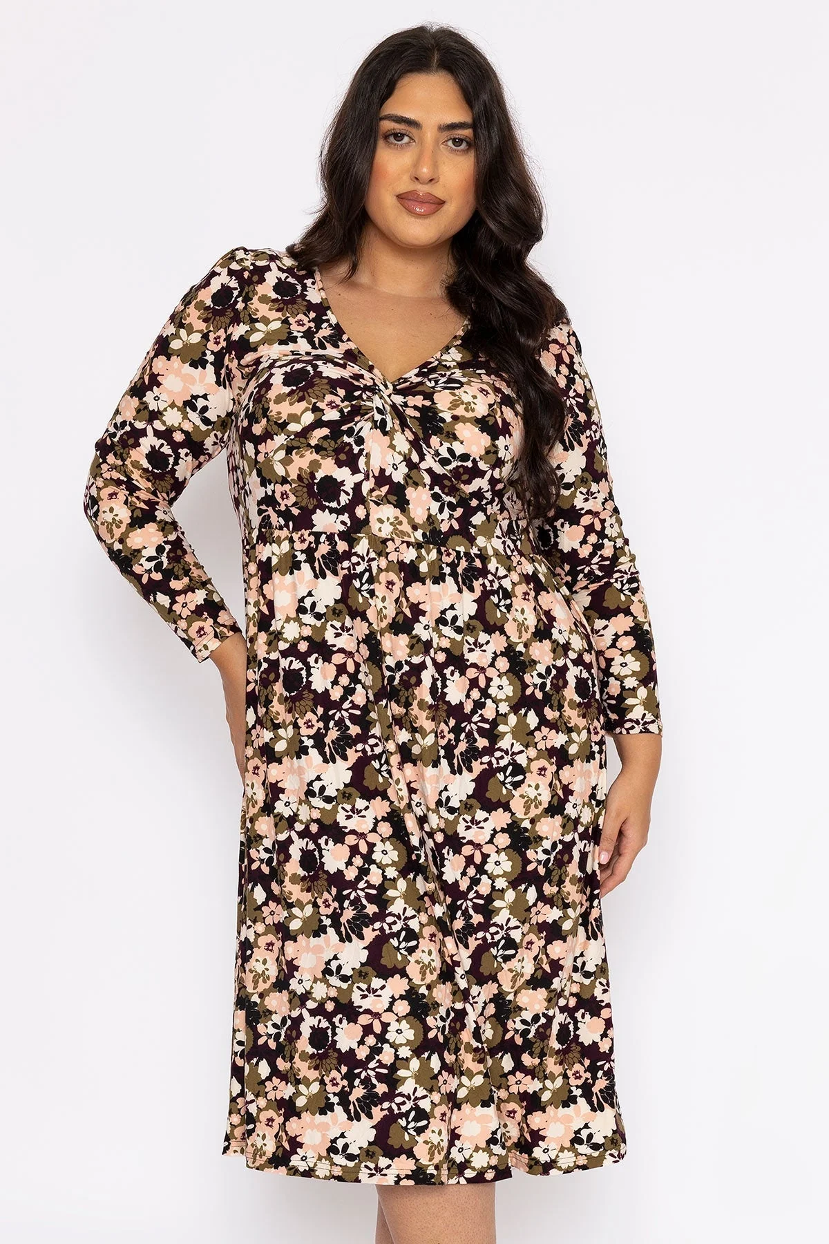 Curve - Twist Front Midi Dress in Floral Print