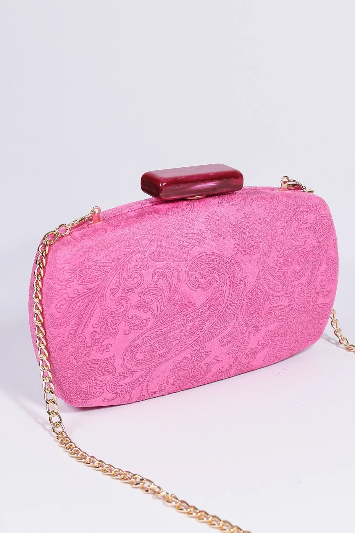 Paisley Fabric Clutch in Pink