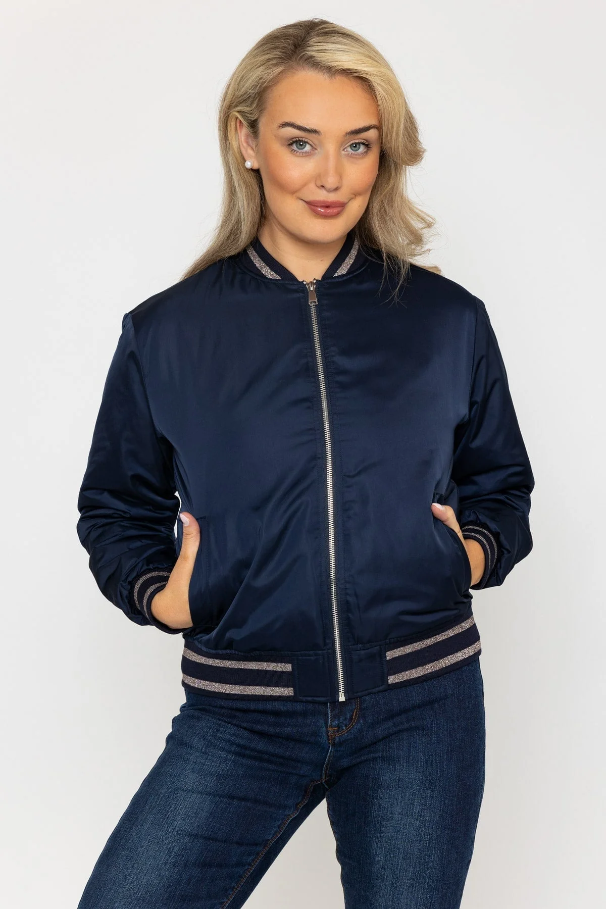 Satin Bomber in Navy