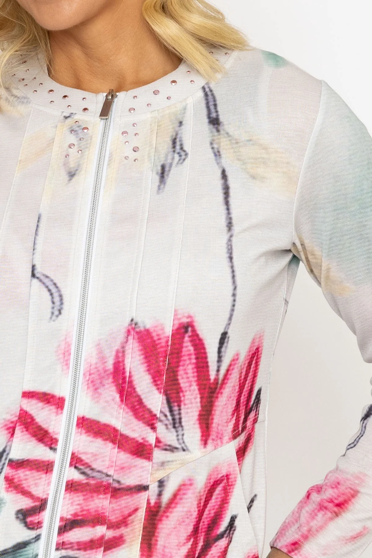 Abstract Printed Zip Up Jacket in Multi