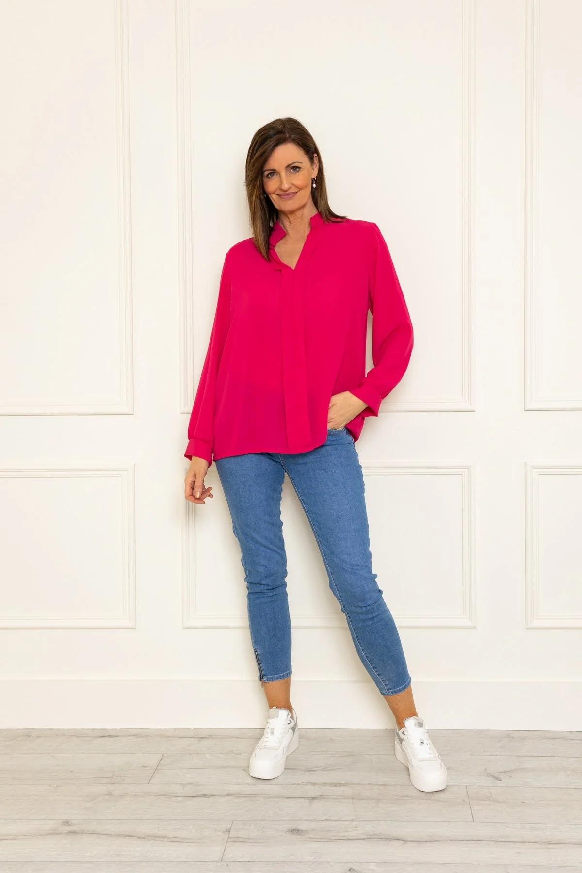 V-Neck Plain Basic Top in Pink