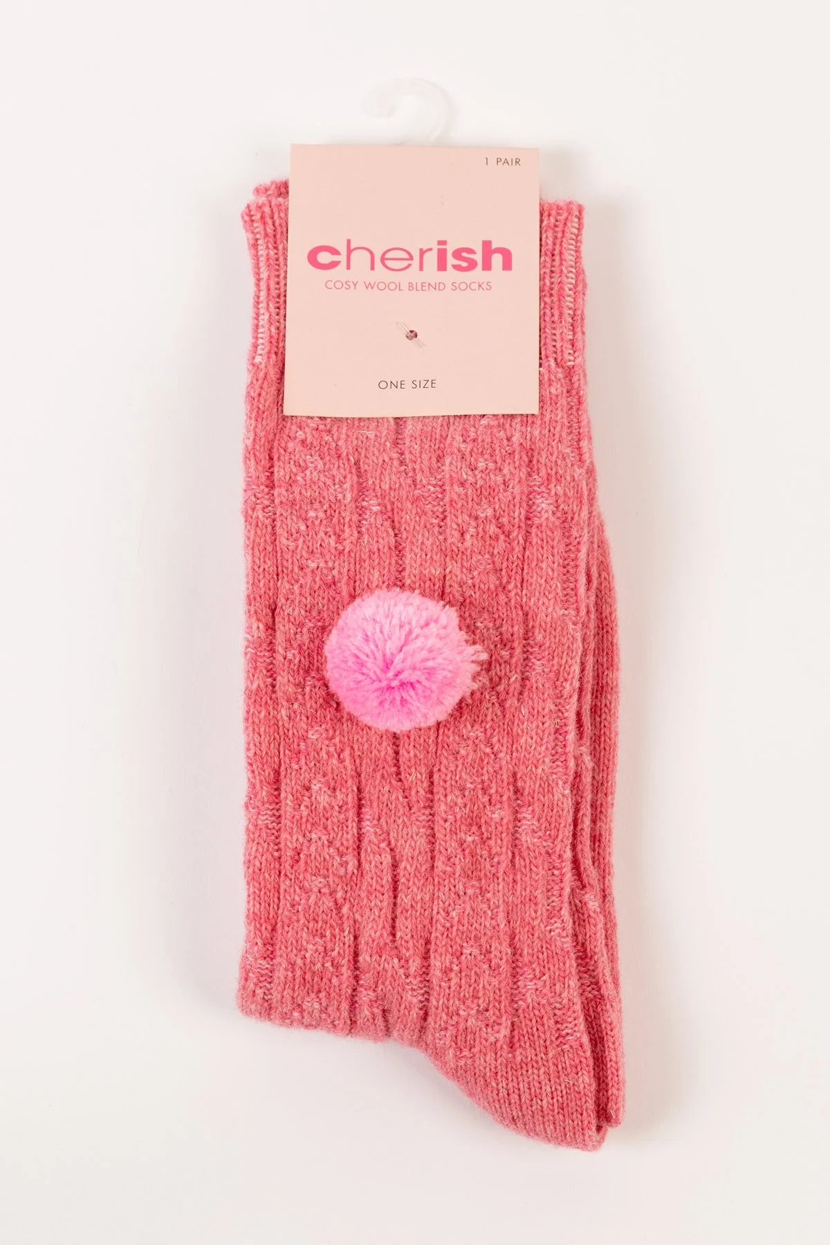 Wool Blend Pom Pom Socks in Pink