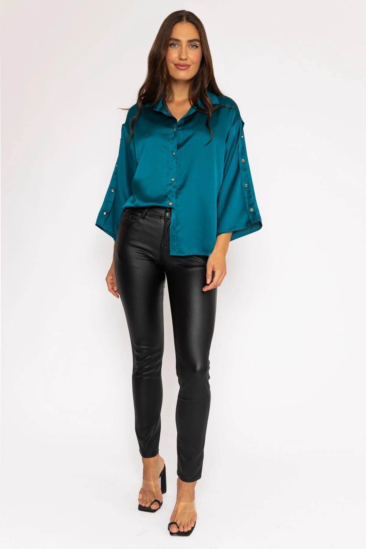 Button Sleeve Blouse in Teal