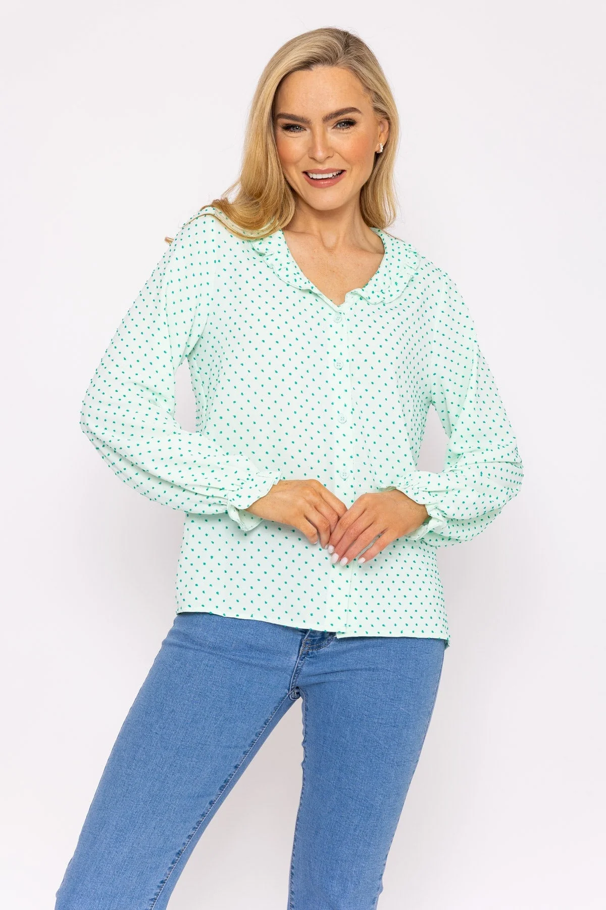 Green Dobby Jacquard Blouse