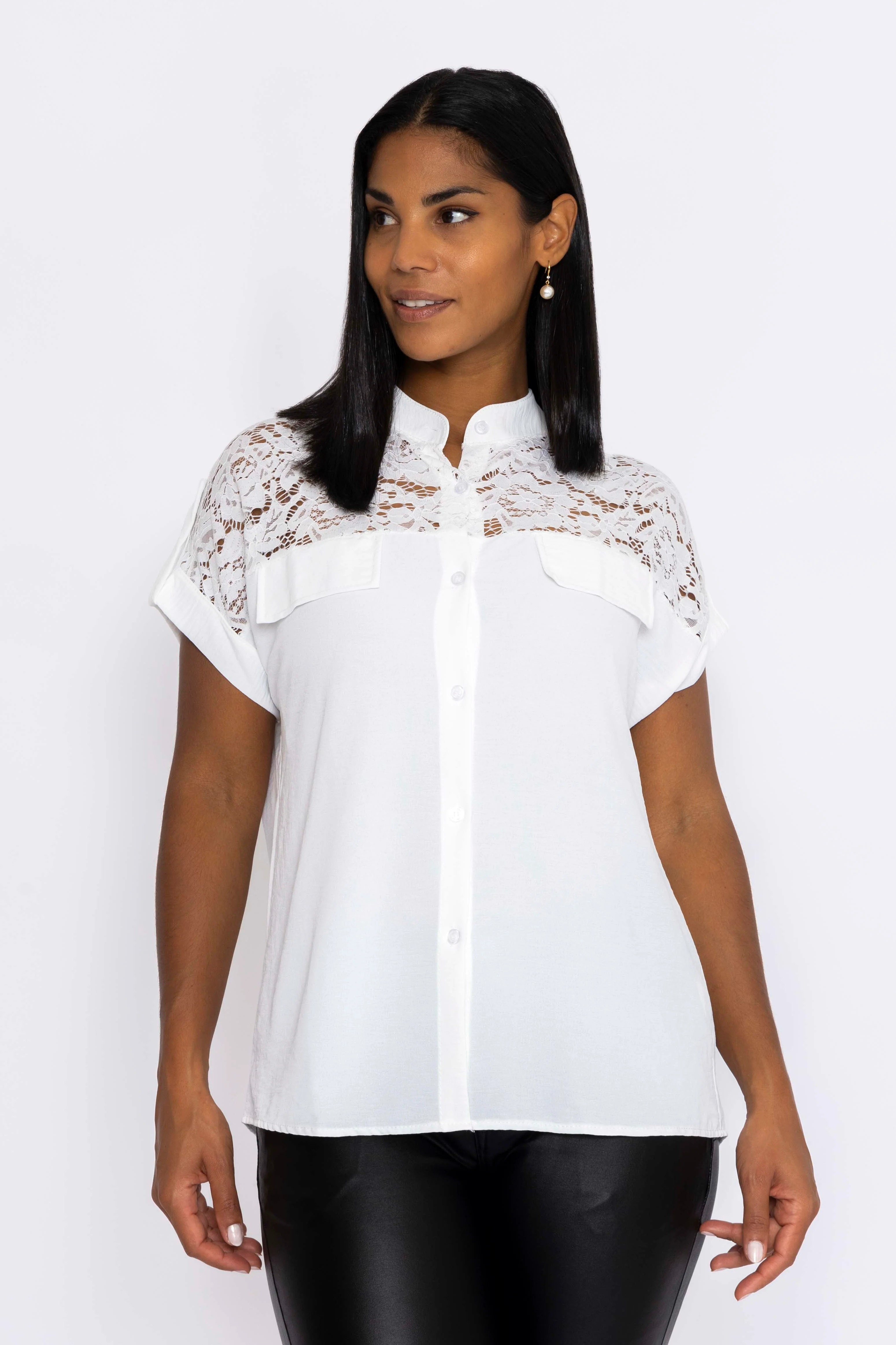 Lace Insert Shirt in Ecru