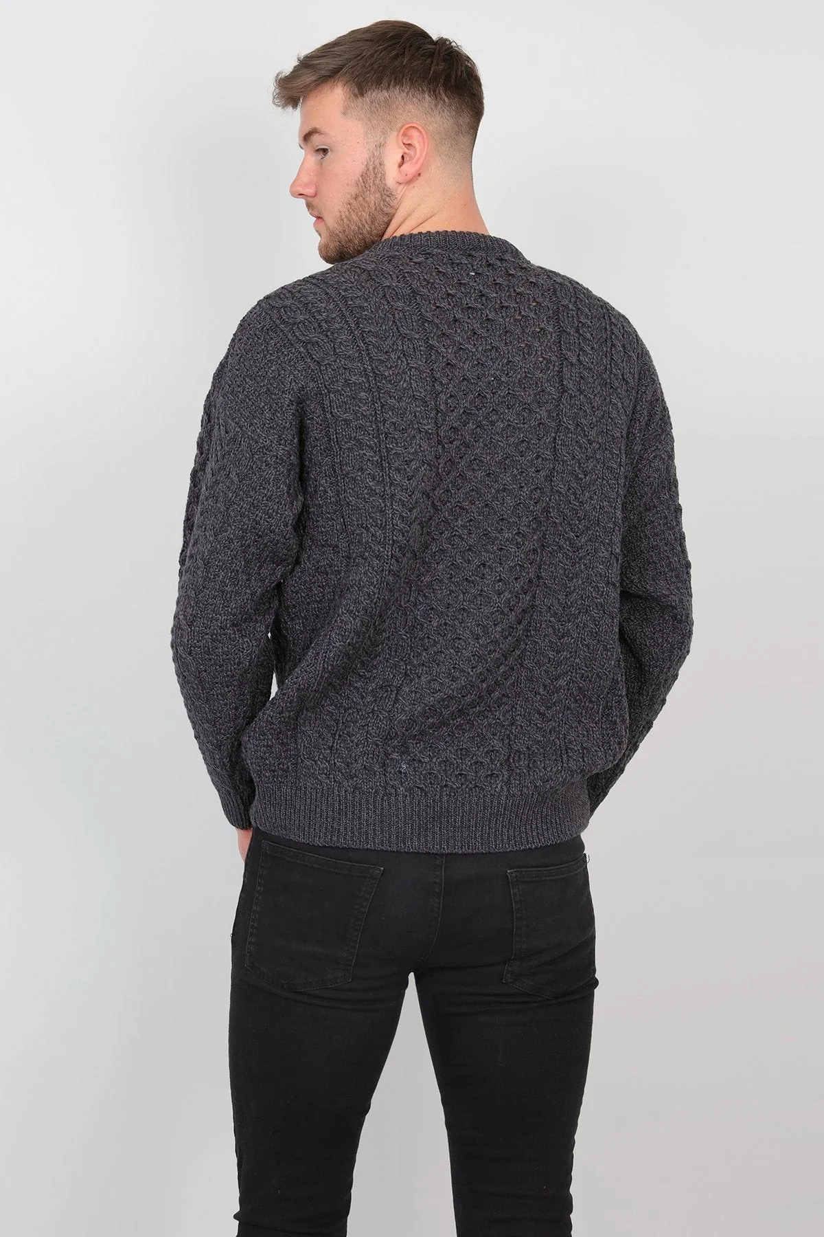 Mens Traditional Aran Sweater in Charcoal