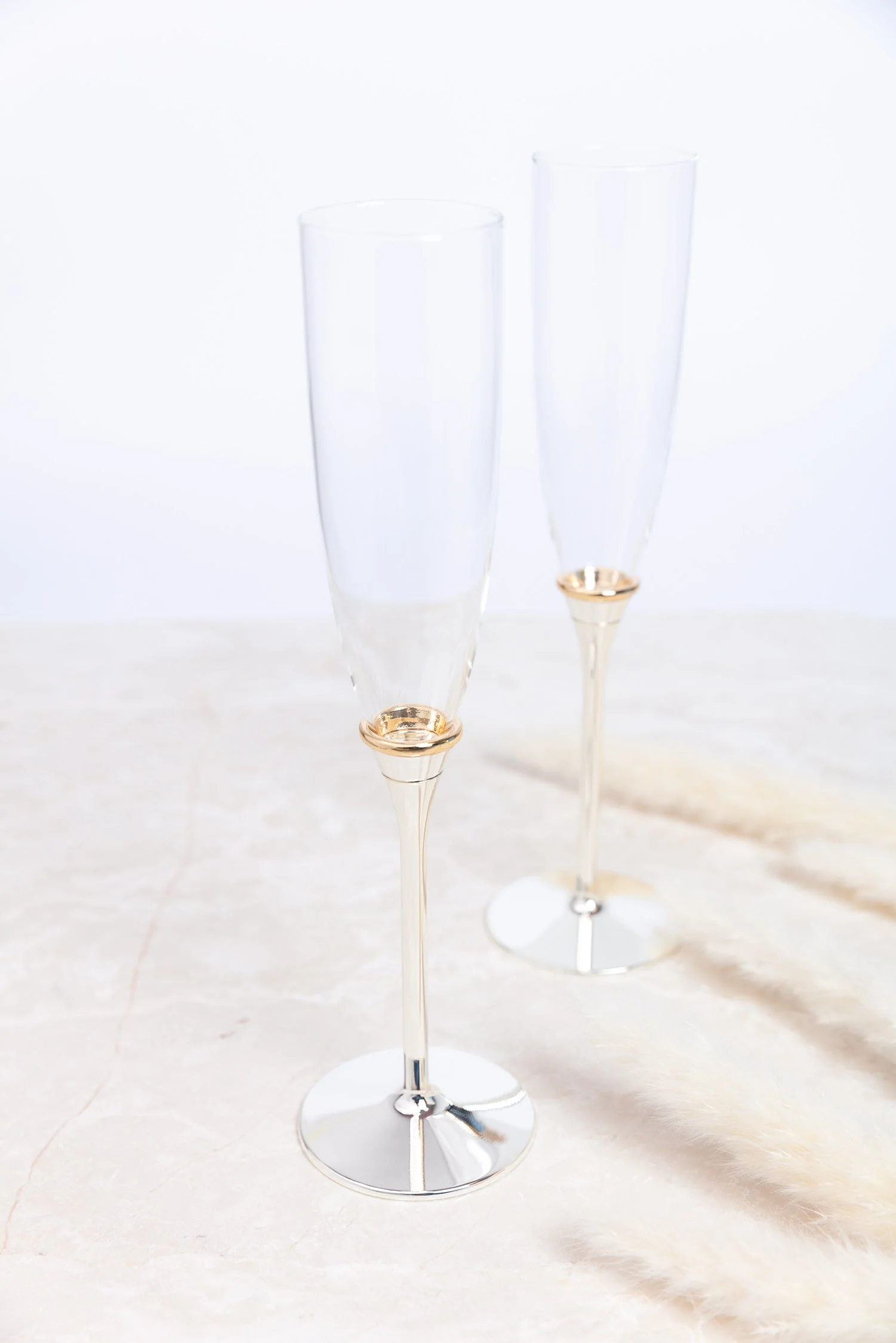 Champagne Flutes with Gold Plated Rings
