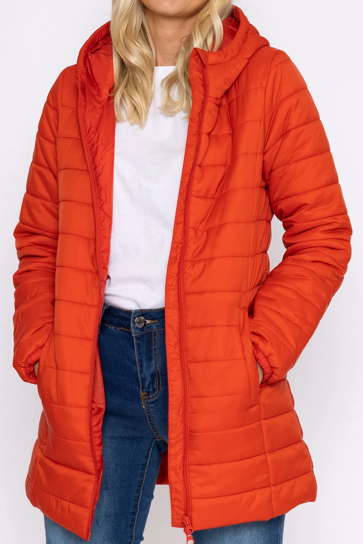 Long Puffa Coat in Red