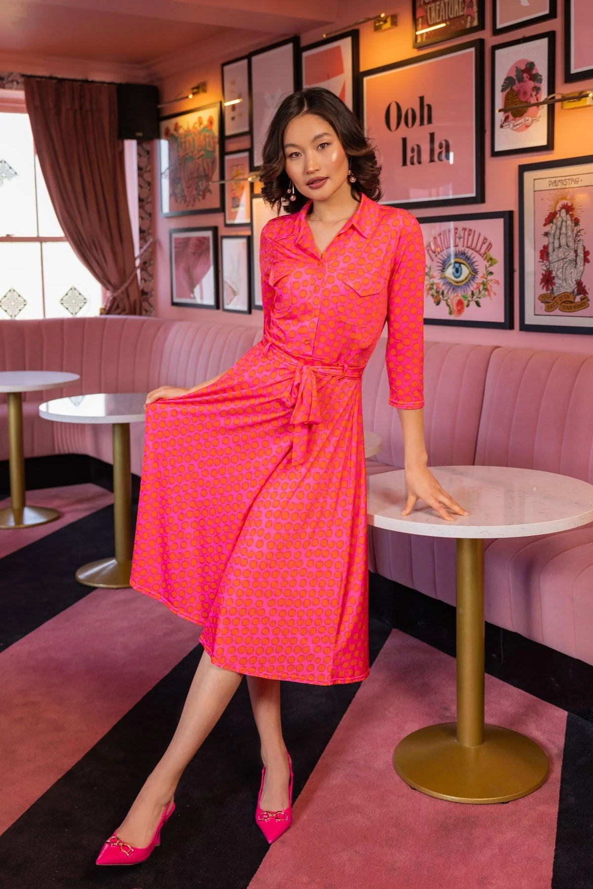 Emer Midi Dress in Pink Print