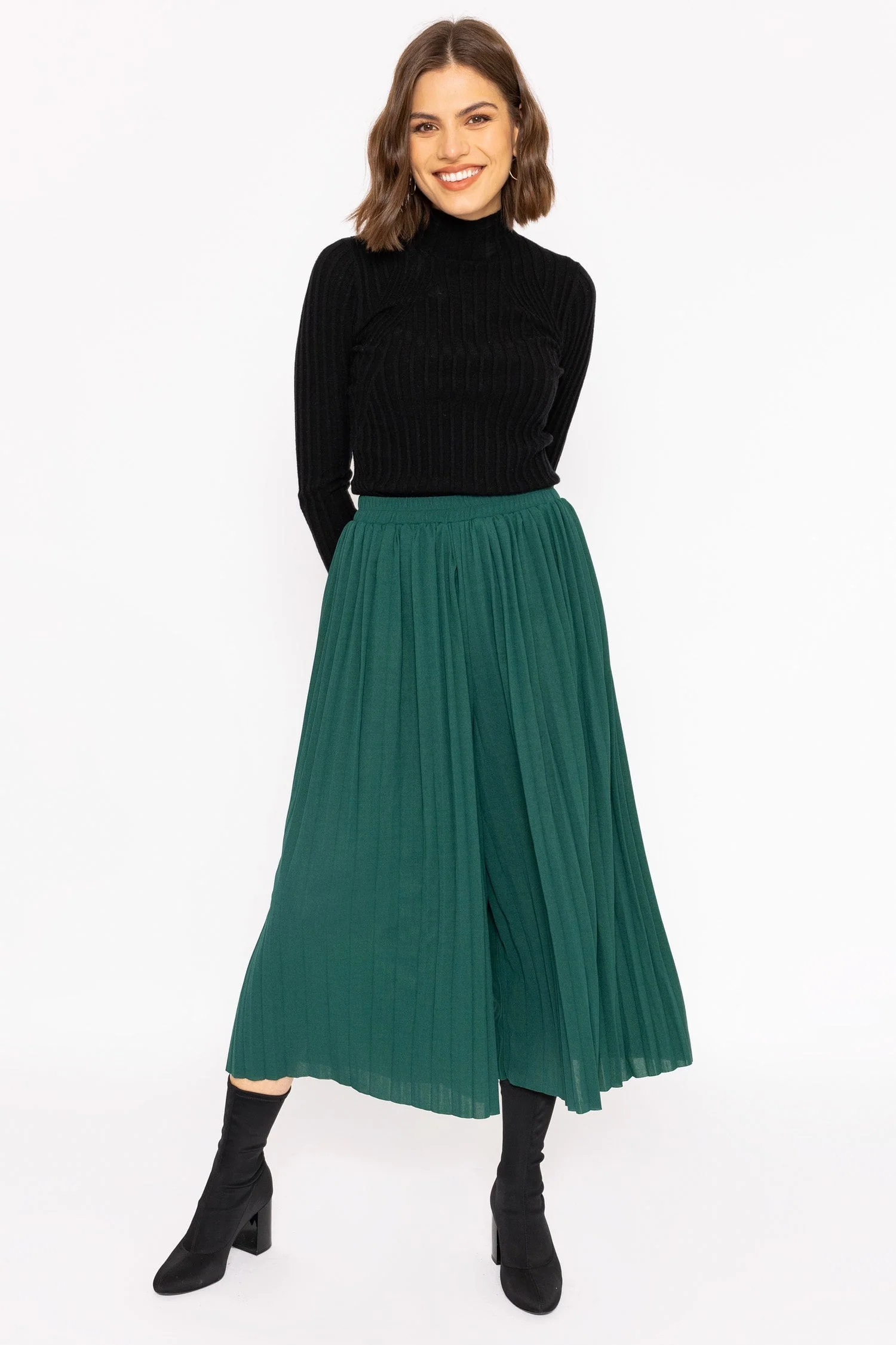 Pleated Wide Leg Pant in Green