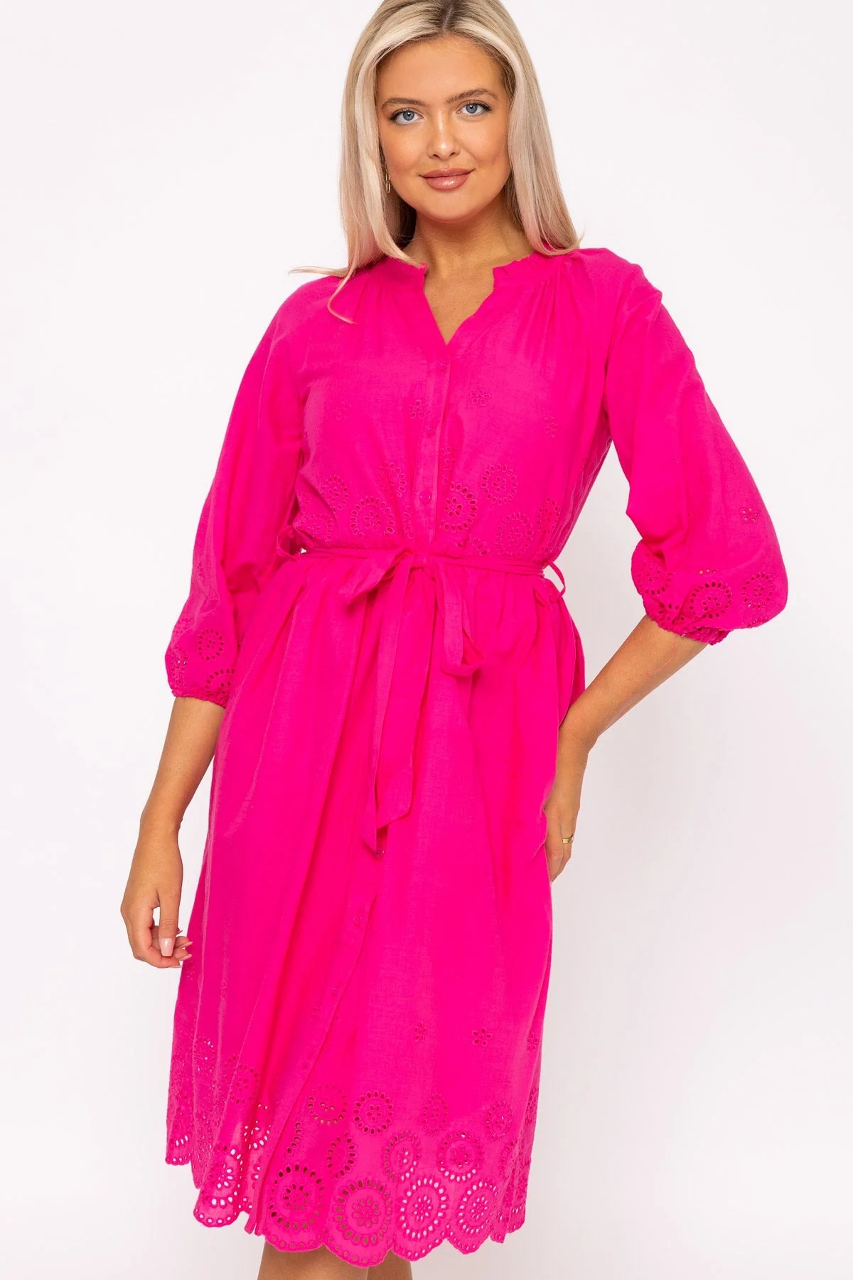 Pink Broderie Midi Dress
