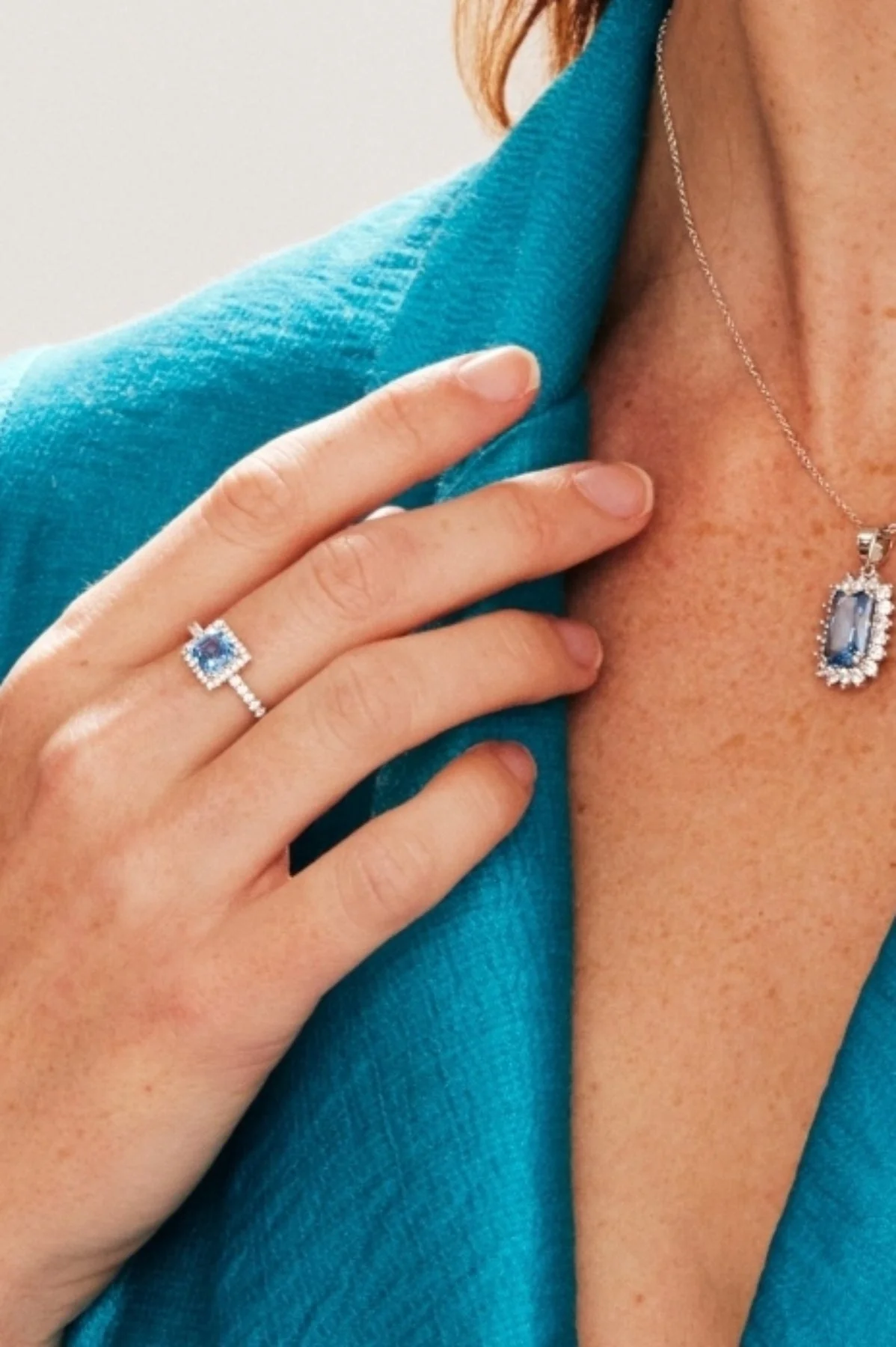 Blue CZ Rhodium Ring Size 7