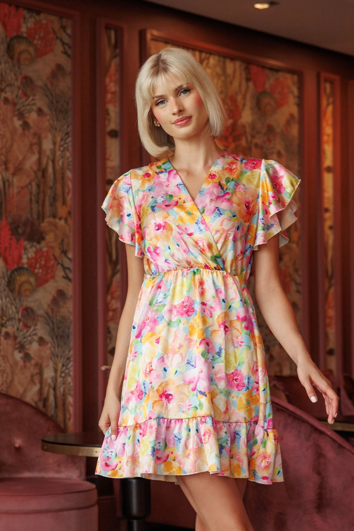 Cheryl Mini Dress in Multi Print