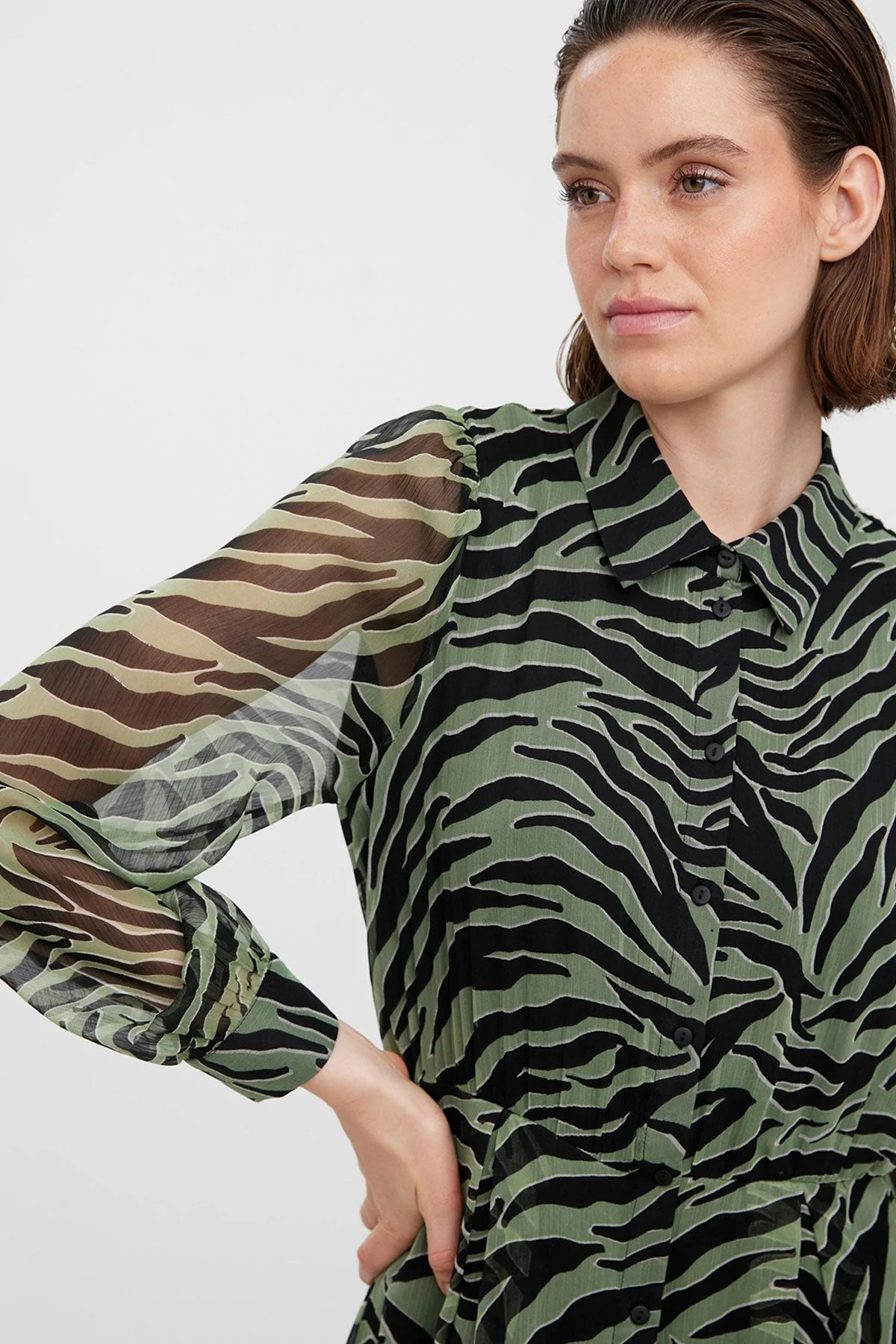 Kaya Shirt Dress in Green Print