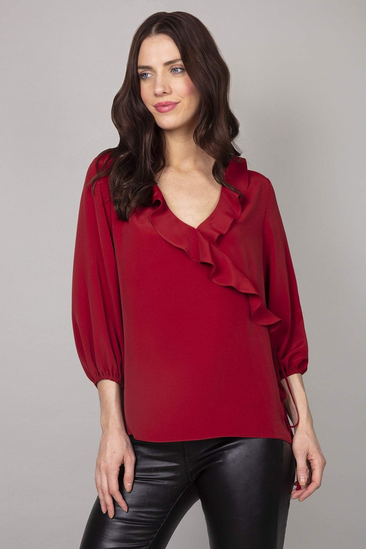 Frill Blouse in Burgundy