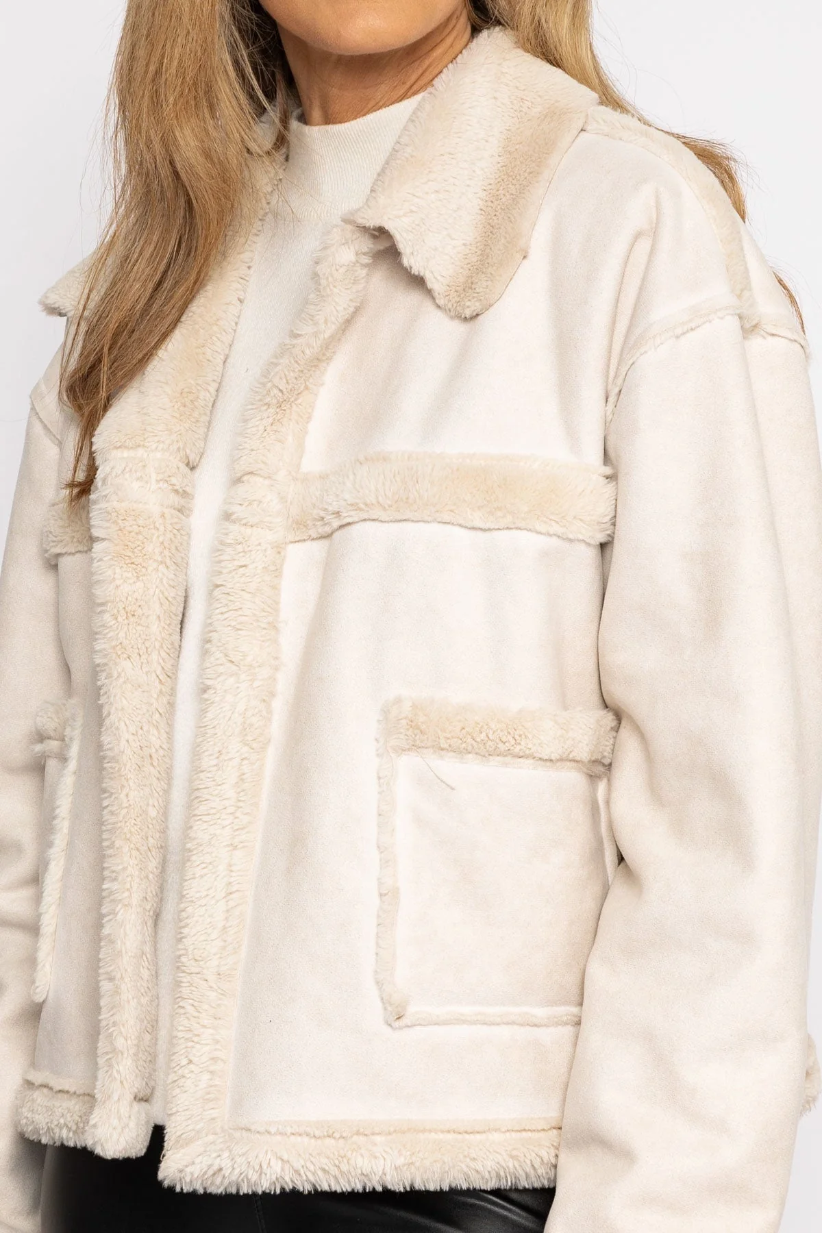 Suede Teddy Jacket in Beige