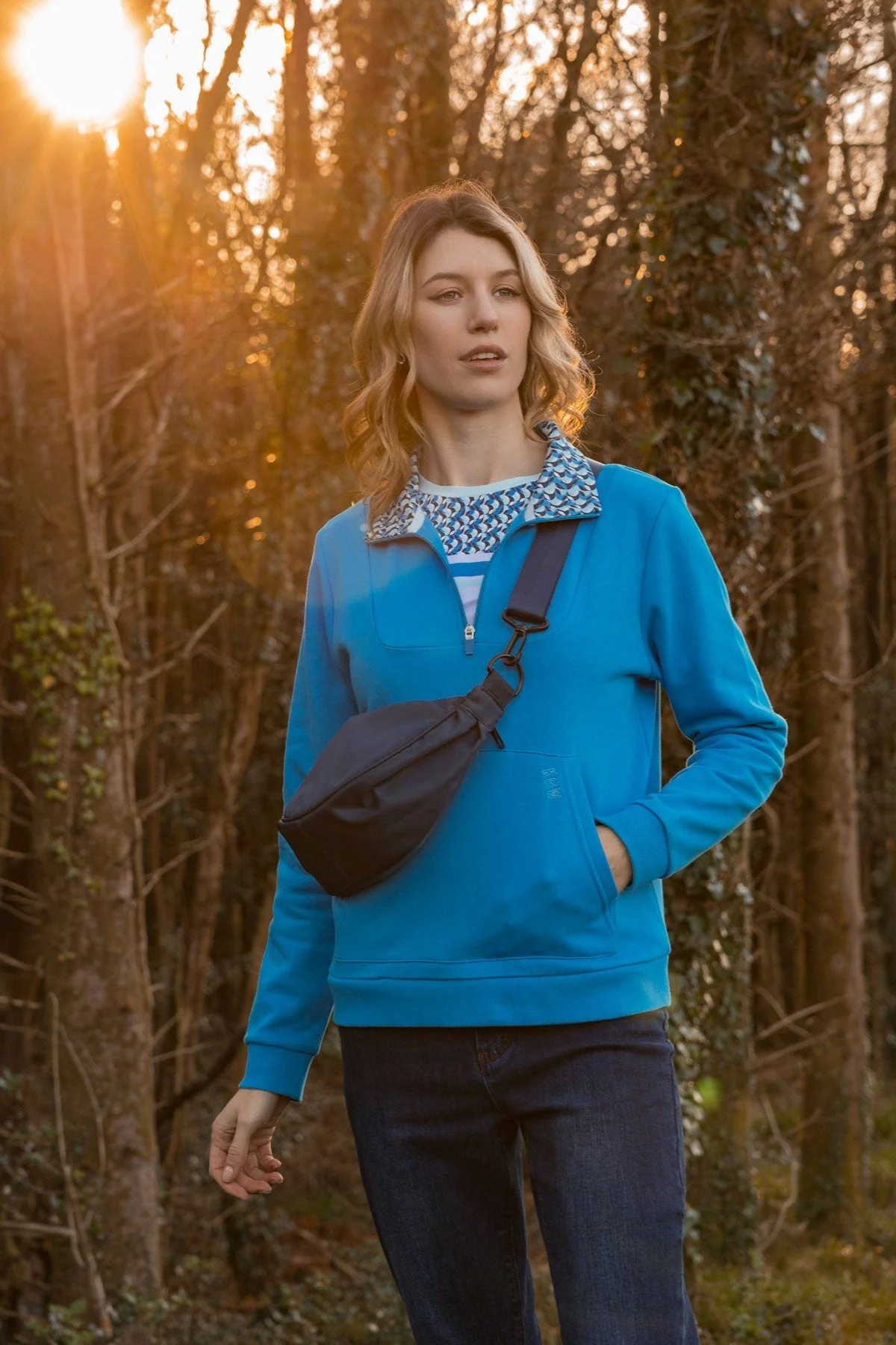 Blue 1/4 Zip Pocket Sweatshirt