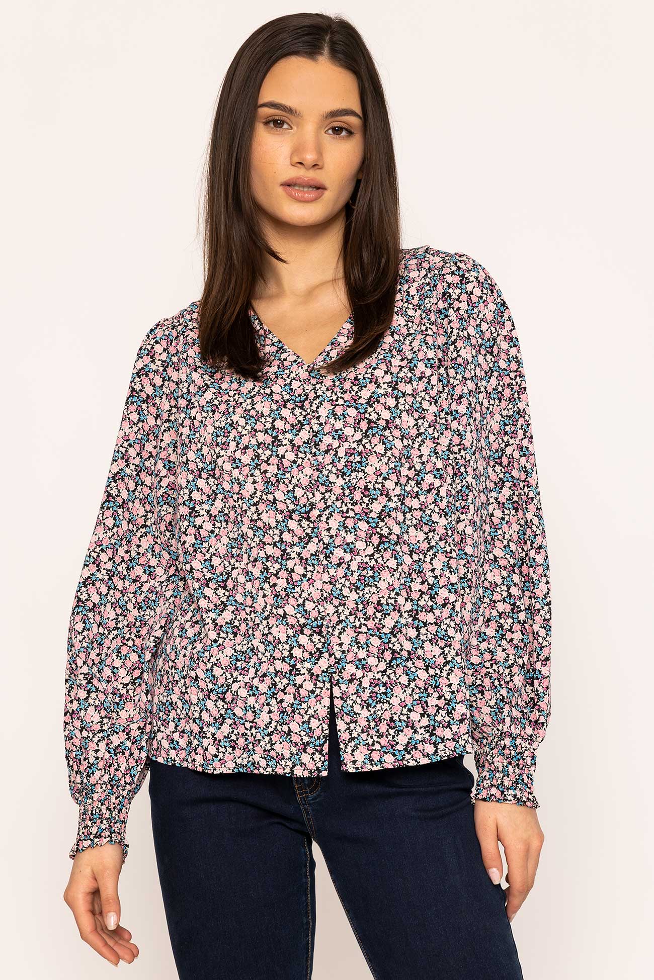 Button Blouse in Pink Print
