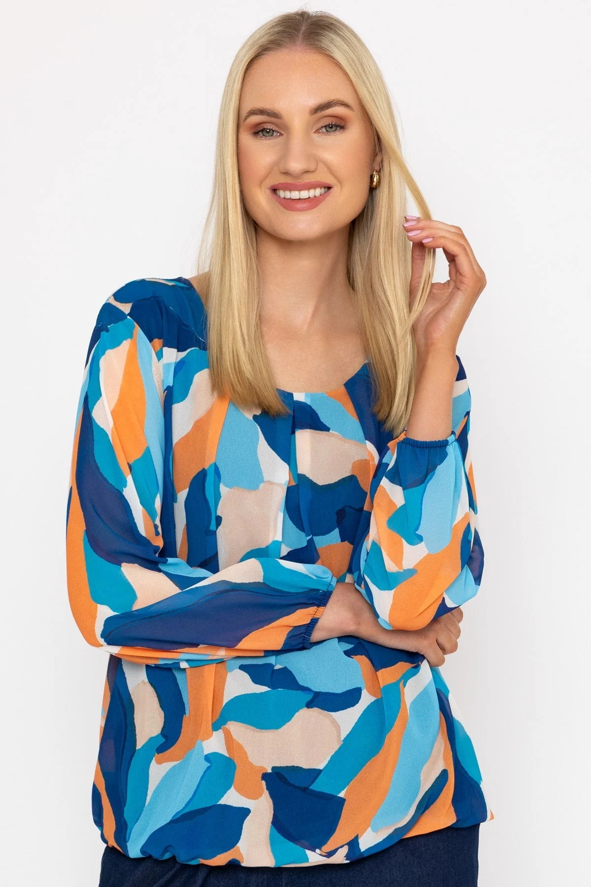 Navy Printed Long Sleeve Blouse