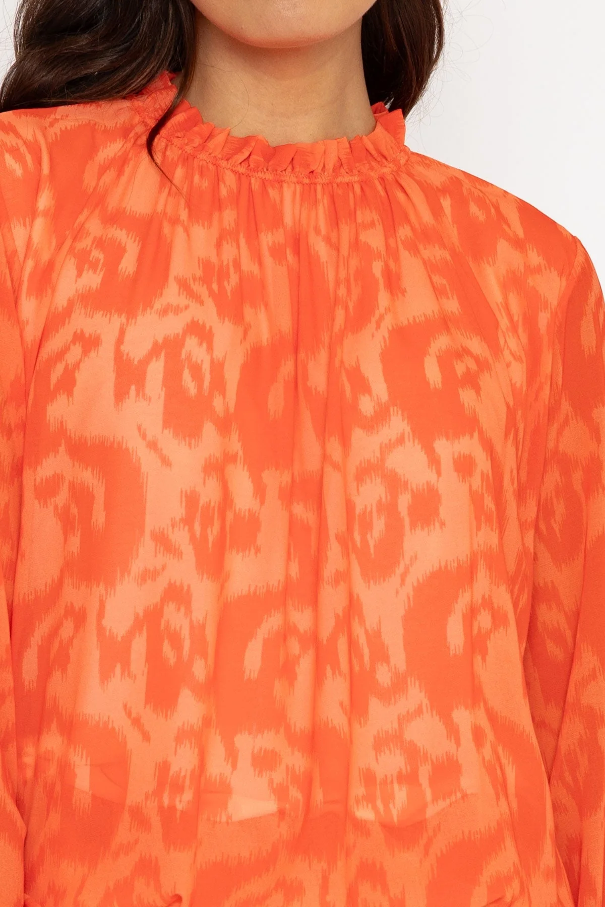 High Neck Top in Orange Print