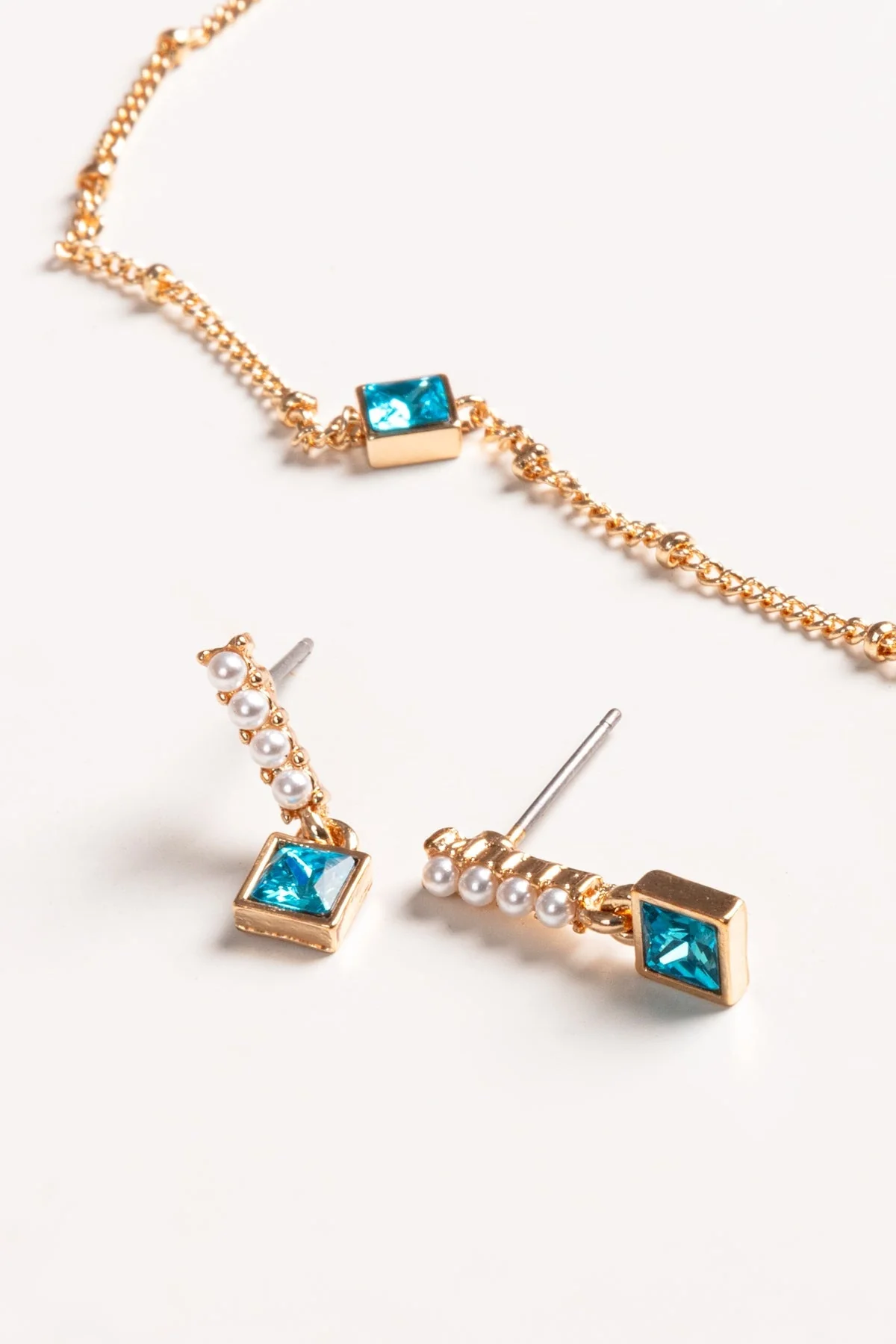 Earrings with Aqua Square Detailing