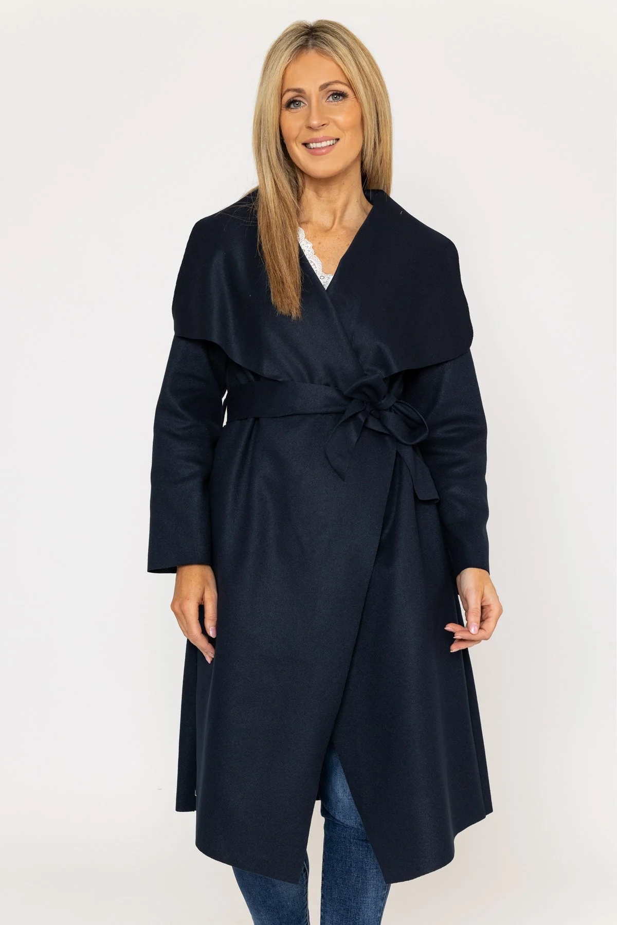 Chuck On Wrap Coat in Navy
