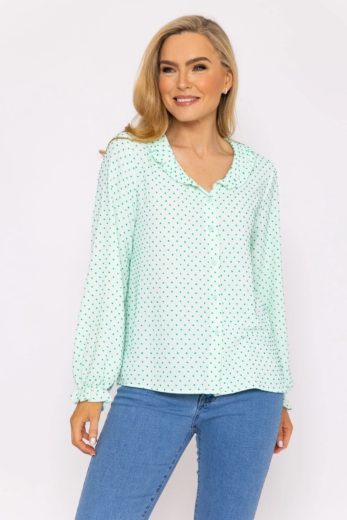 Green Dobby Jacquard Blouse