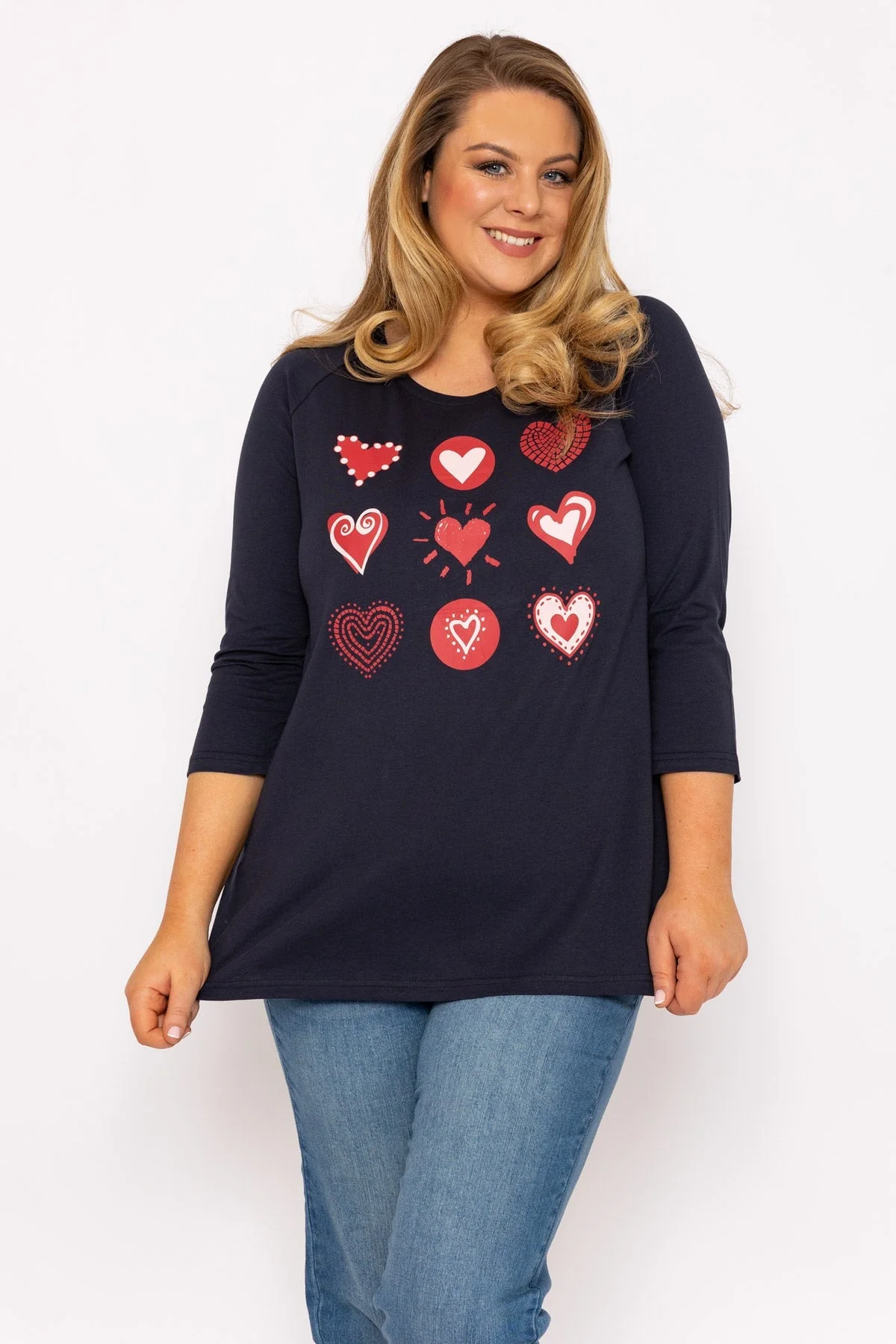 Hearts Print Top in Navy