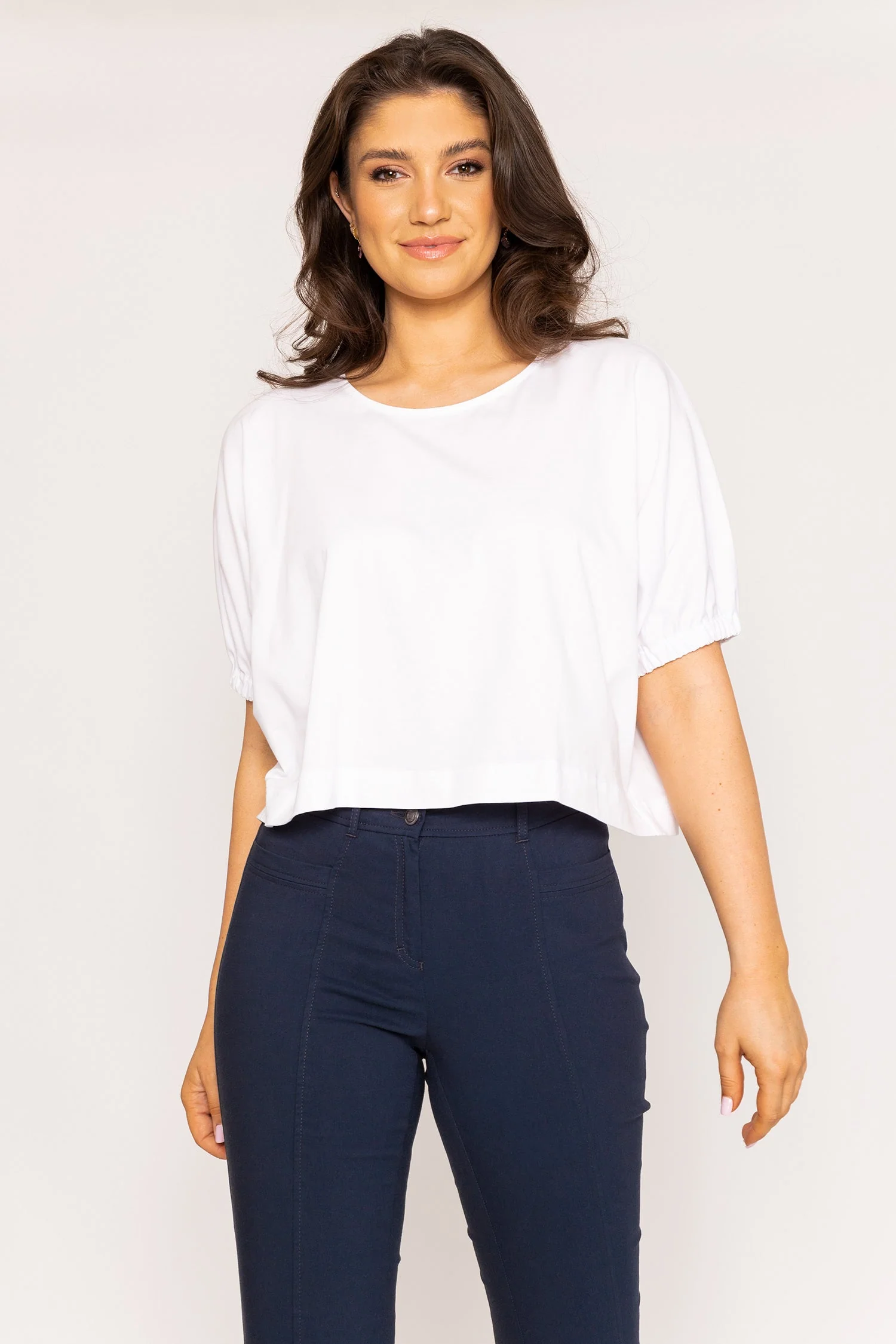 Gathered Cuff Top in White
