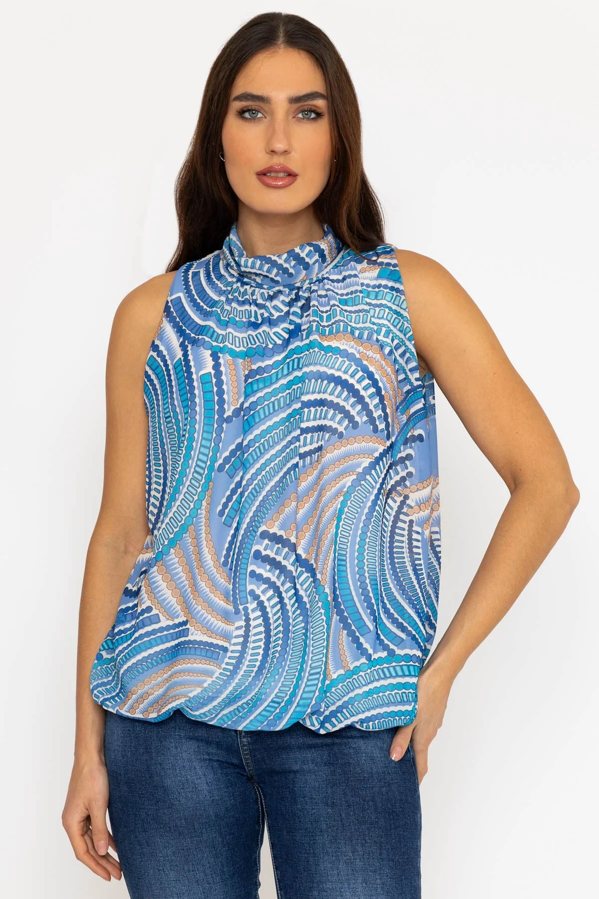 Sleeveless Halter Top in Blue Print