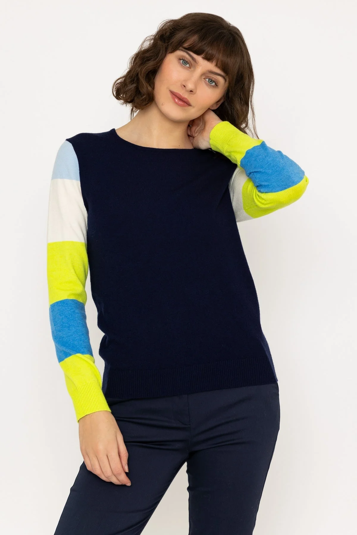 Stripe Sleeve Knit in Navy