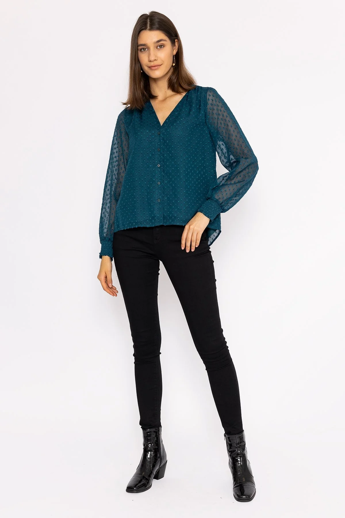 Dobby Texture Blouse in Teal