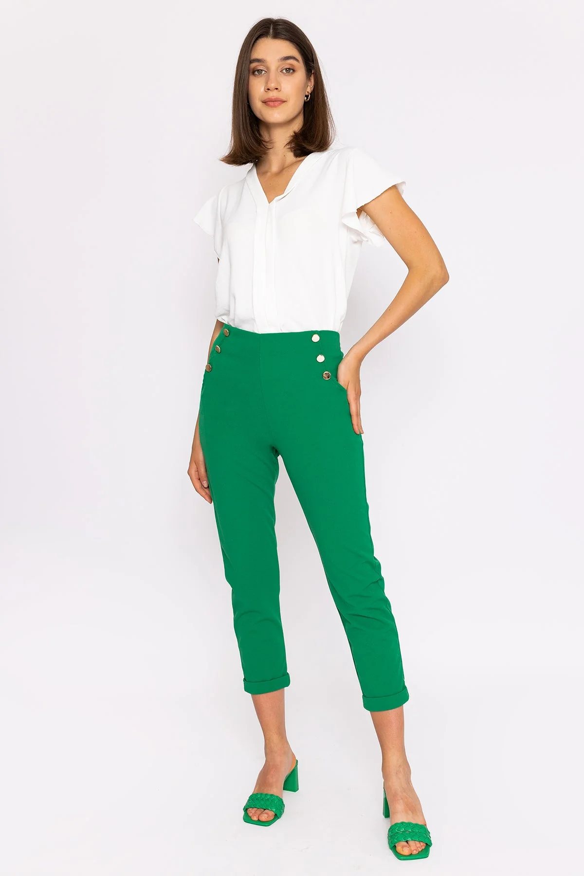 High Waist Trousers in Green
