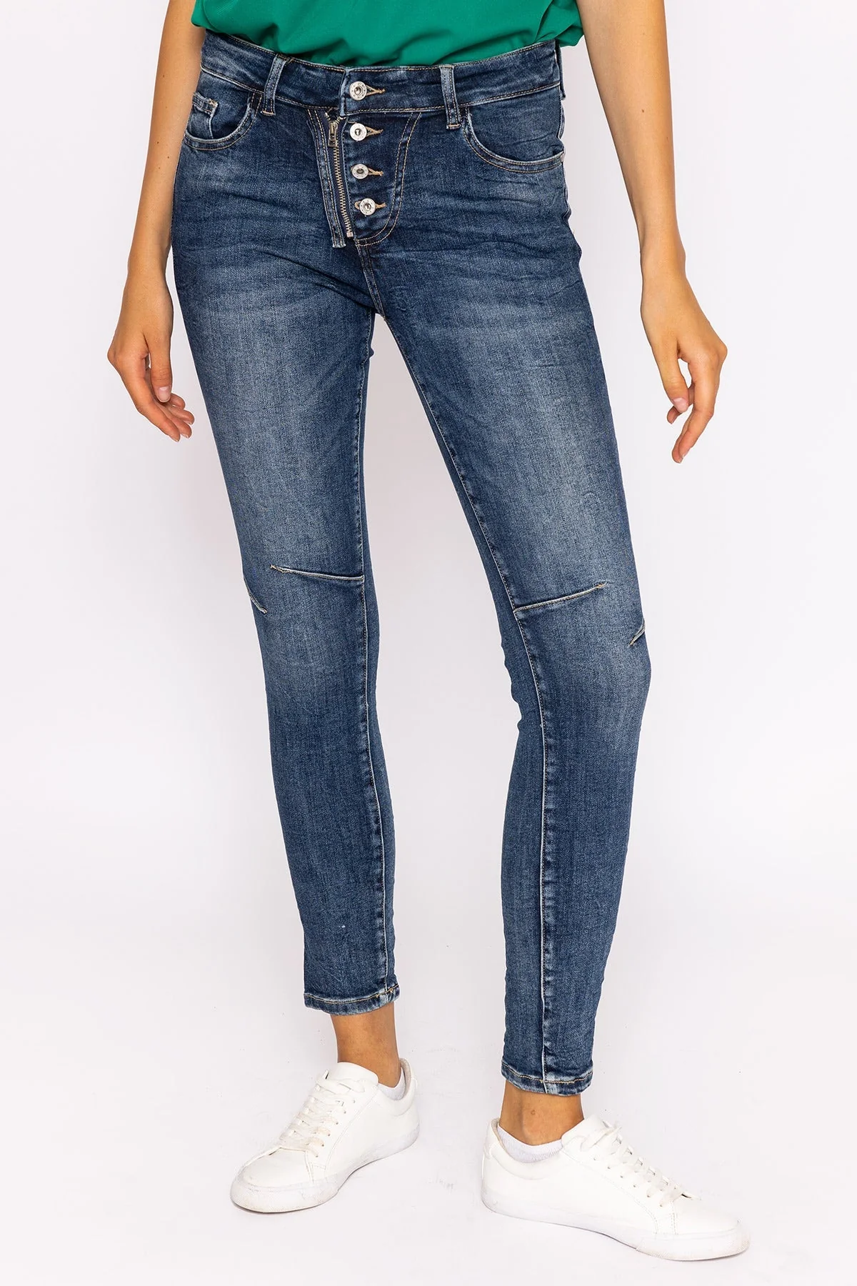 Button Front Jeans in Dark Denim