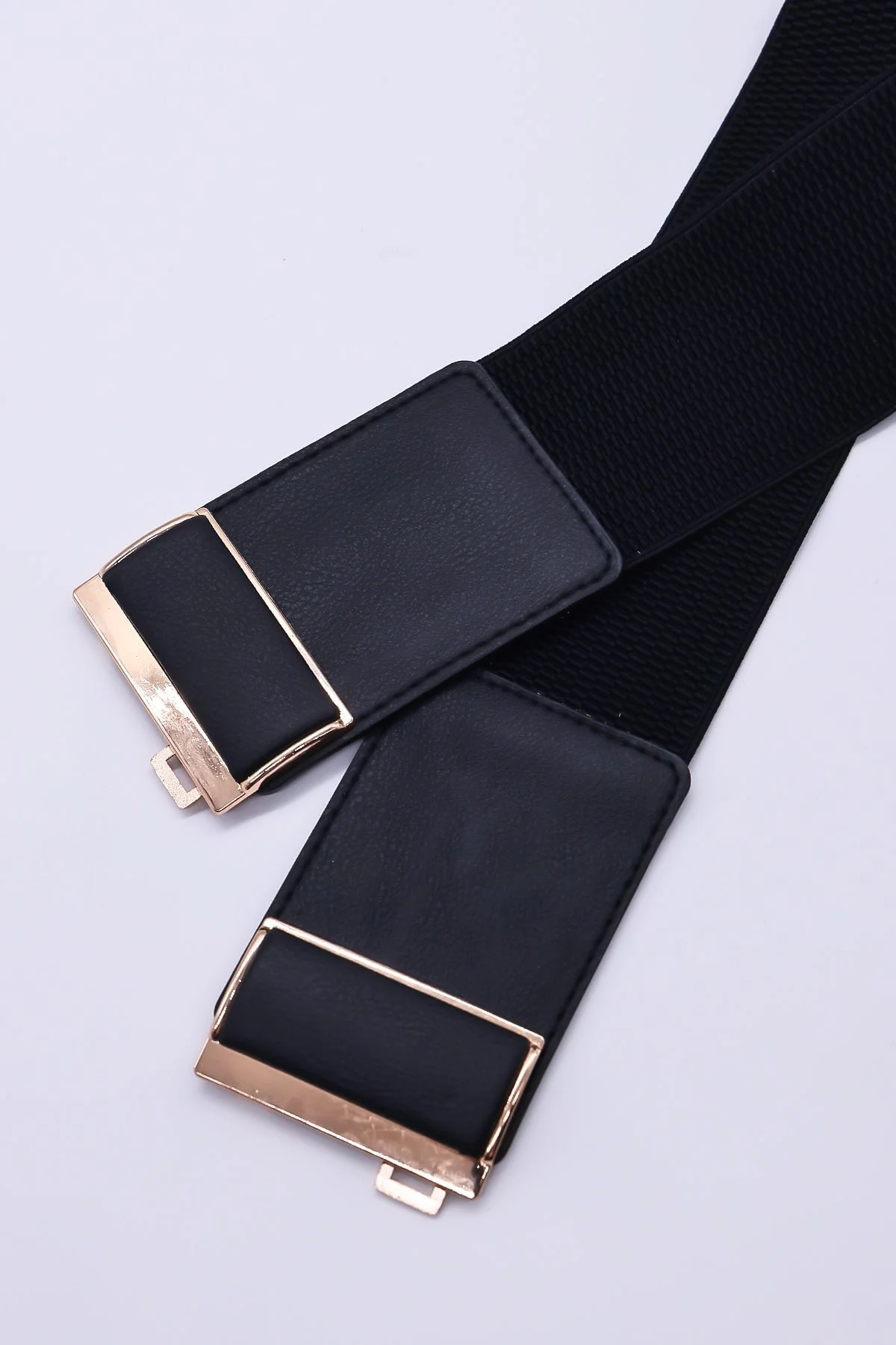 Gold Clasp Elastic Belt in Black