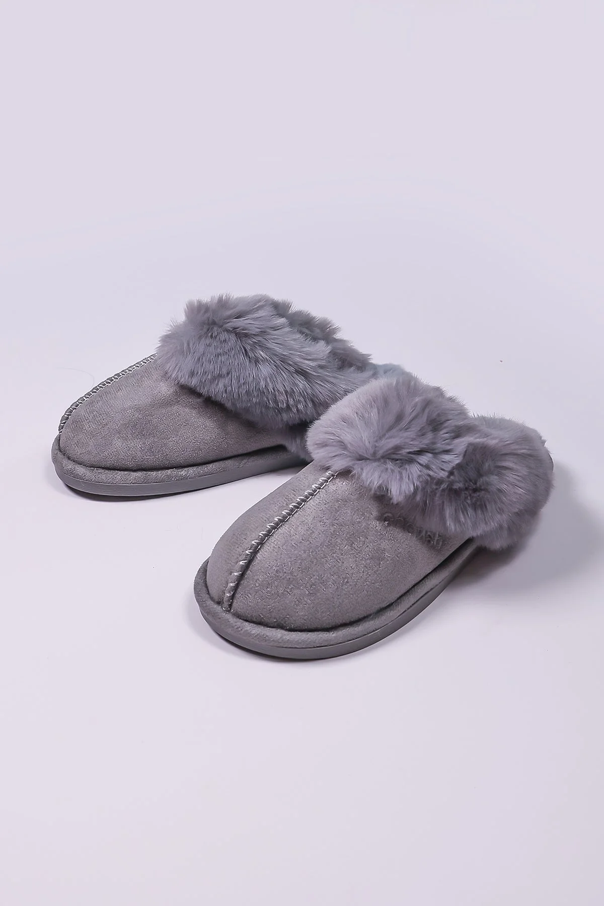 Faux Suede Mule in Grey