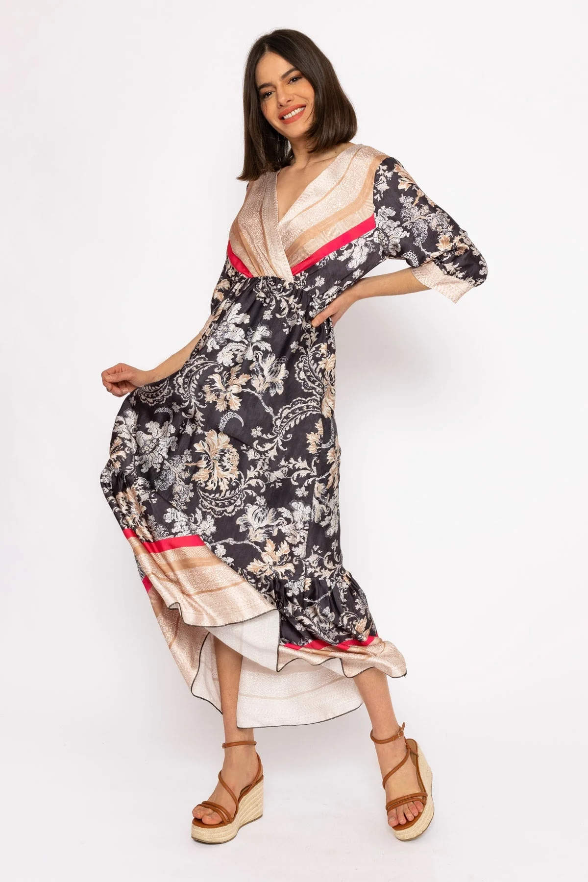 Megan Black Printed Midi Dress