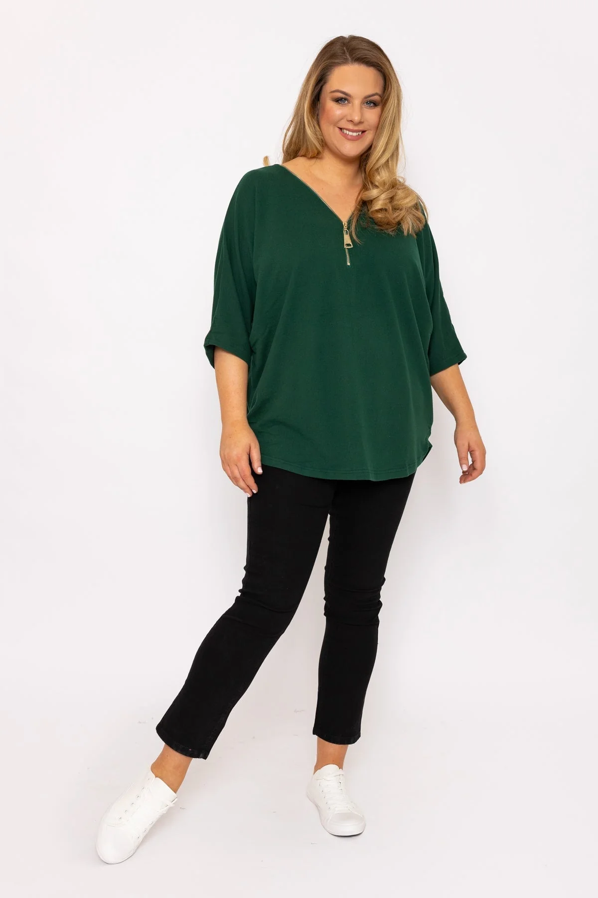 Curve - Plain Zip Front Top in Green