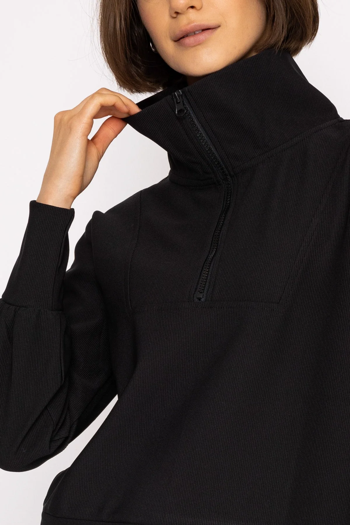 Oversized Zip Sweat Top in Black
