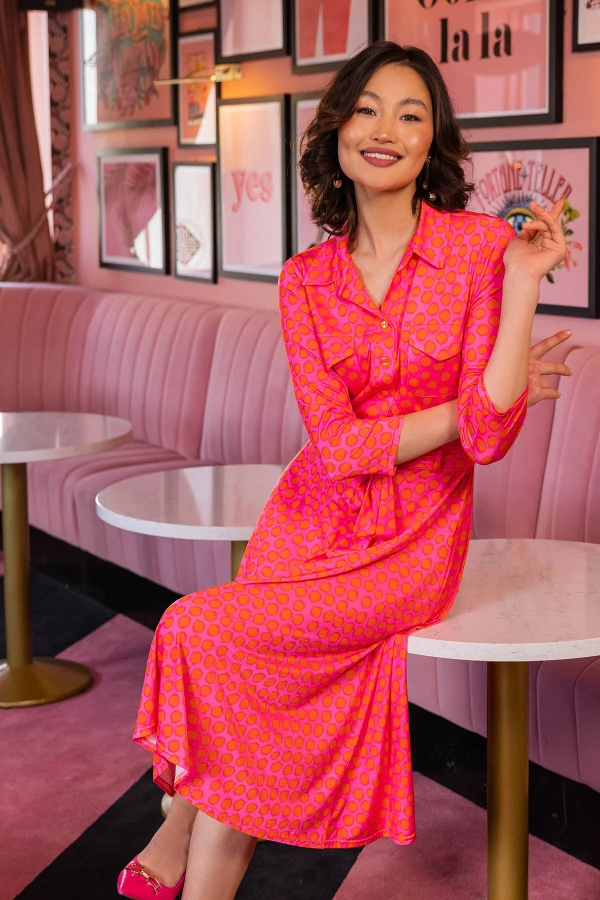 Emer Midi Dress in Pink Print