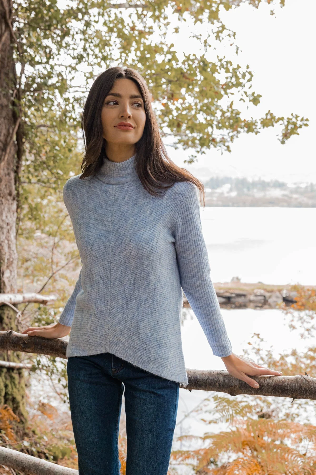 Longline High Neck Knit in Blue
