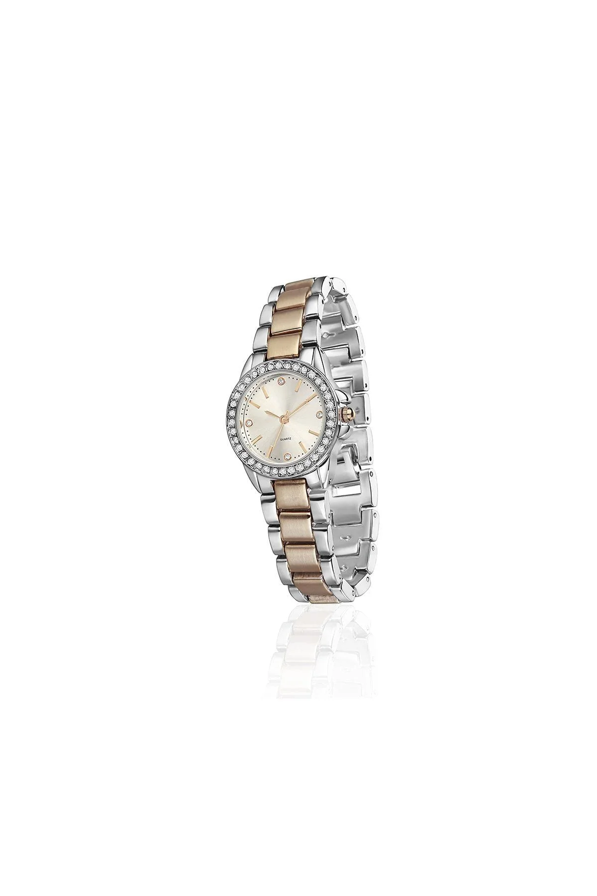 Rose Gold and Silver Round Watch