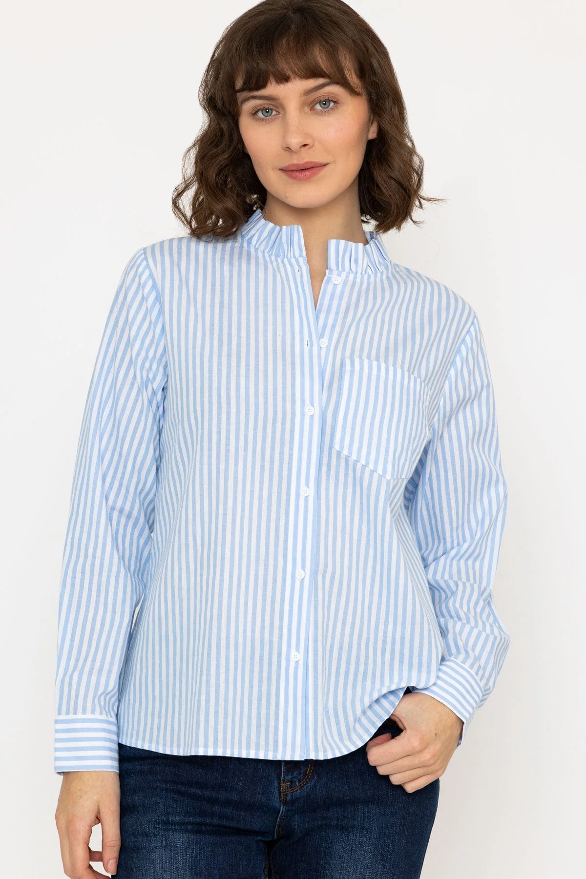Ruffle Stripe Shirt in Blue