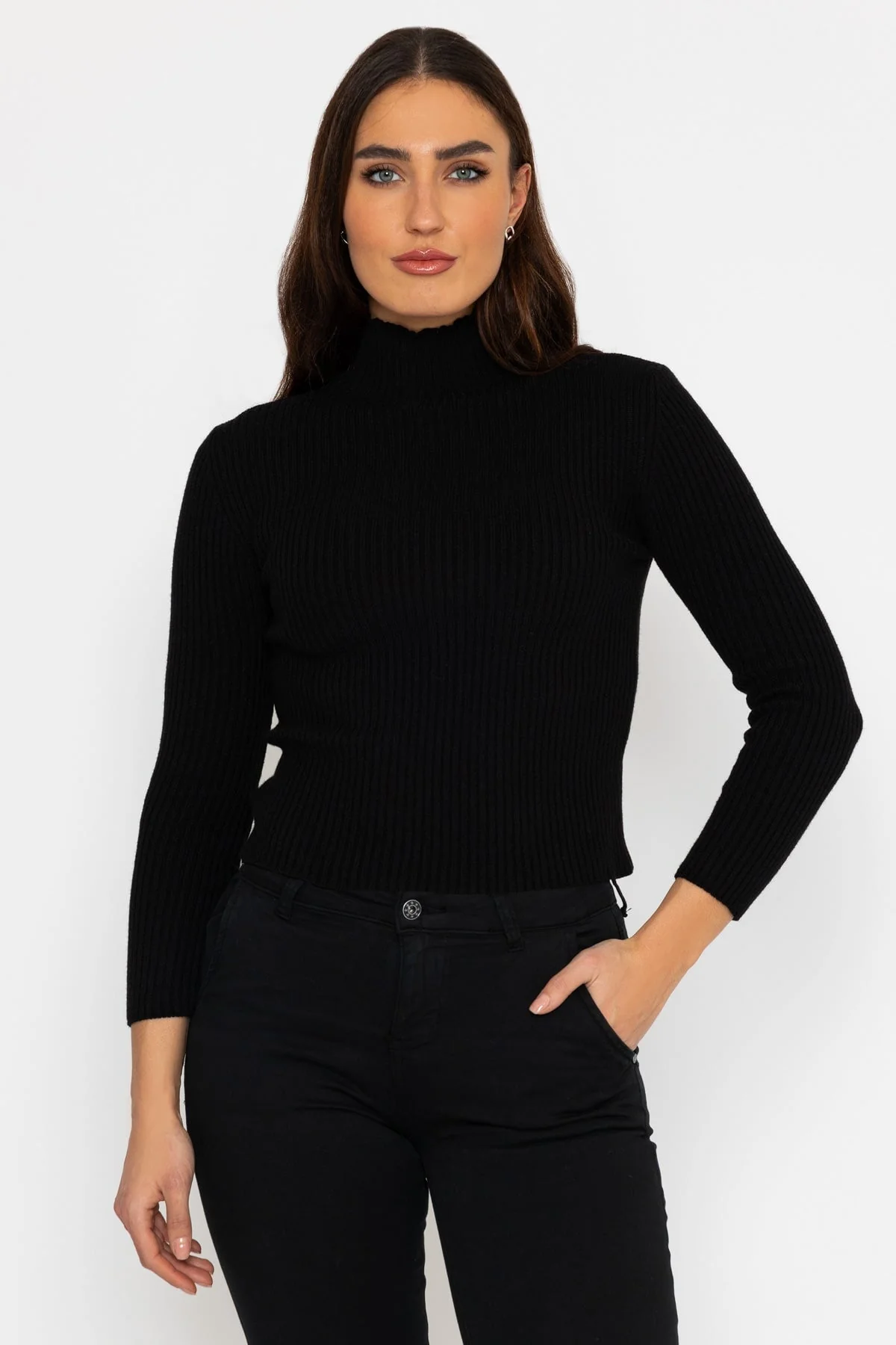 Rib Polo Knit in Black
